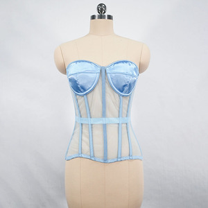 Top bustier chic sans bretelles en satin et résille, avec baleines, effet sculptant la taille, idéal pour les soirées, les rendez-vous et les fêtes - Product Image 4