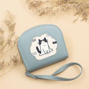 Cute Cat Short Wallet for Women, Fashion PU Leather Coin <b>Purse</b> with Zipper, Small <b>Bifold</b> Card Holder for Gifts - Product Image 1