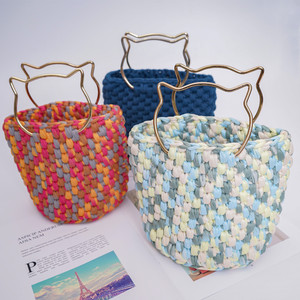 Dimuni panier de rangement personnalisé laine grossière tricoté à la main tresse teinte haute ténacité tissu bande T-shirt broderie Crochet couture - Product Image 4