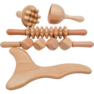 Holz massage werkzeuge Set 4 Stück Lymphatische Entgiftung Holz massage stab Anti Cellulite Massage gerät - Product Image 1