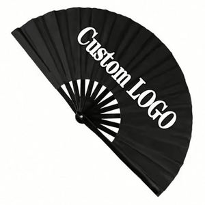 2025 Custom Eco-Friendly <b>Large</b> Ribs Fabric Folding Hand <b>Fans</b> Personalized Painted Logo Plastic Crafts - Product Image 3