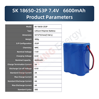 Литиевая батарея 7.4V 6600mAh 2S3P NMC 18650, 48.84Wh, широкий температурный диапазон -10~60°C ℃   Для портативных устройств: аварийное питание