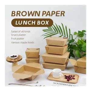 ชามสลัดกระดาษ Takeaway แฮมเบอร์เกอร์อาหารบรรจุภัณฑ์ภาชนะไมโครเวฟทิ้งกล่องอาหารกลางวันกระดาษคราฟท์