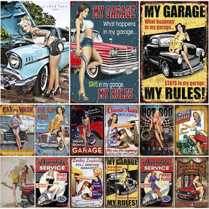 旧货爸爸的车库金属标志我的车库我的规则旧金属海报人洞穴汽车修理墙壁装饰复古油汽油锡标志 - Product Image 3