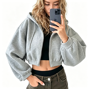 2026 Veste courte à capuche zippée pour femme, style européen et américain, en coton doux, coupe ample et polyvalente, vente en gros - Product Image 2