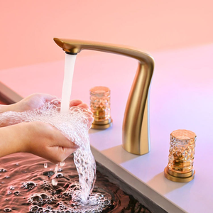 Brass 3 Hole Widespread Bathroom Basin Faucet Taps with 2 <strong>Crystal</strong> Handles - Product Image 2