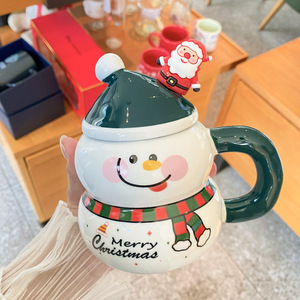 <b>Christmas</b> Ceramic <b>Mug</b> With Lid and Spoon Cartoon Snowman Cup 400ml Porcelain Coffee <b>Mug</b> Gift for Home Office - Product Image 3