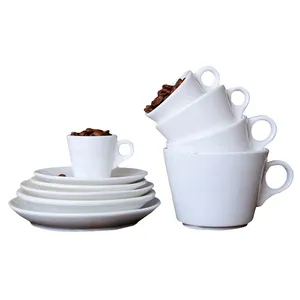 Commercio all'ingrosso di ceramica tazza di caffè set la migliore vendita espresso in ceramica set cafe porcellana bianca tazza di caffè e piattino