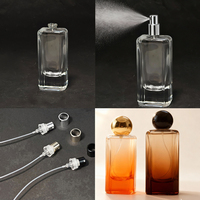 Vente en gros de flacons de parfum en verre givré personnalisés de 100 ml, couleur personnalisée, bouchon sphérique doré de luxe, vaporisateur portable rechargeable pour les voyages