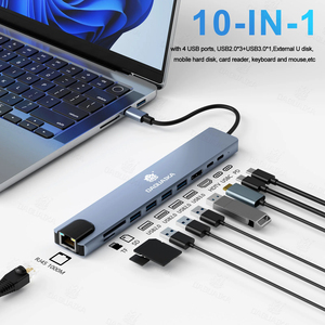 10 trong 1 USB-C 3.0 siêu tốc độ Hub-4K30hz Docking Station với RJ45 <span class=keywords><strong>Ethernet</strong></span> 100 wát giao hàng điện 5 Gbps truyền dữ liệu - Product Image 1