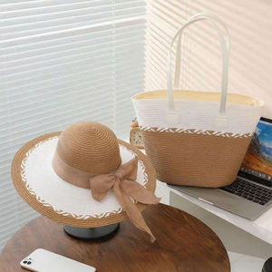 Chapeau <span class=keywords><strong>de</strong></span> soleil à large bord <span class=keywords><strong>sac</strong></span> fourre-tout marron vacances d'été voyage Shopping femmes <span class=keywords><strong>plage</strong></span> rayé chapeau <span class=keywords><strong>de</strong></span> paille ensemble <span class=keywords><strong>de</strong></span> sacs <span class=keywords><strong>de</strong></span> <span class=keywords><strong>plage</strong></span> - Product Image 5