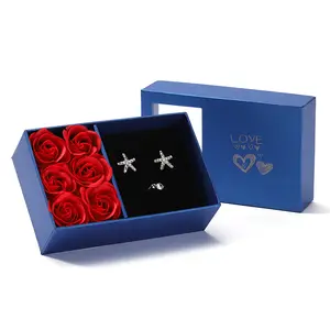 Wholesale Rose Flower Paper Gift Packaging Case Bracelet Necklace Ring Jewellery Display Storage Box with Widow