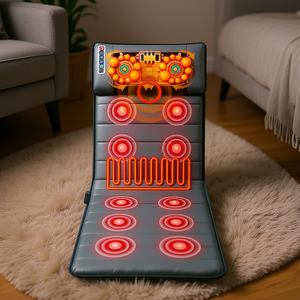 Tapis de massage électrique complet avec chaleur et vibrations, coussin gris pour massage du dos et du cou - Product Image 2