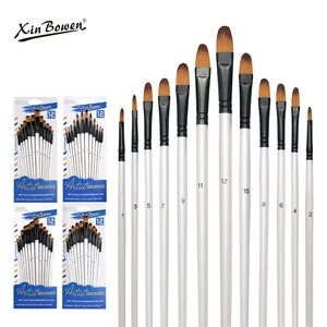 Xin Bowen kuas seniman 12 buah, Paintbrush gagang kayu rambut nilon kualitas tinggi, lukisan akrilik cat minyak kuas seniman Se