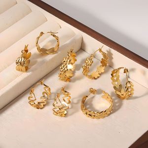 ต่างหูห่วงทองทันสมัย ดีไซน์รูปใบไม้ ดอกไม้ หัวใจ ทำจากสแตนเลส สำหรับผู้หญิง เหมาะสำหรับงานปาร์ตี้ - Product Image 1