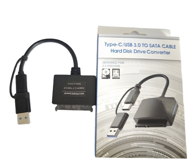 Type-C/USB 3.0 to SATA Hard Drive Converter Cable, 2-in-1 Adapter, 5Gbps High Speed, for 2.5 Inch SATA SSD/HDD, Plug & Play