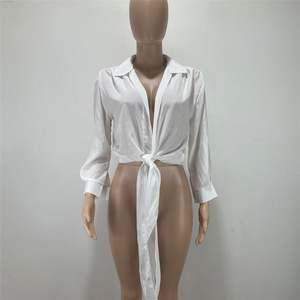 2021 nuovi arrivi <span class=keywords><strong>camicette</strong></span> da donna a manica lunga Sexy a scollo a V <span class=keywords><strong>con</strong></span> tinta unita Top Crop camicia <span class=keywords><strong>con</strong></span> <span class=keywords><strong>nodo</strong></span> in cravatta - Product Image 6