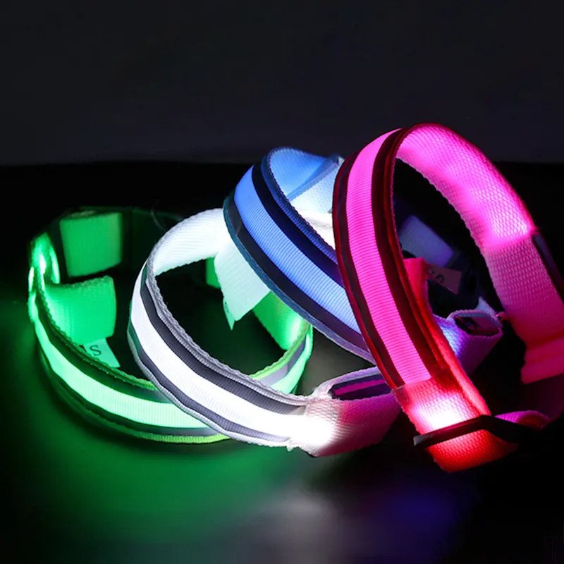 LED-Lichter-Halsband Nylon individualisierbar Hund Haustiere Halsbänder leuchten in der Nacht Katze Welpe sicher leuchtend blinkende Halskette Haustier Hundehalsband