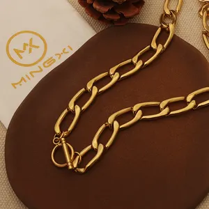 Highly Popular Worldwide Waterproof Stainless Steel Gold Color Large Anchor Link Toggle OT Knot Necklace