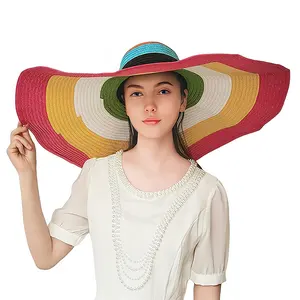 Оптовая продажа, Летние Элегантные широкие поля, большие бумажные солнцезащитные пляжные соломенные шляпы для женщин оптом