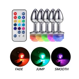 Fernbedienung Blinklicht 13 Farbwechsel und bunte Anal Butt Plug Metall Anal Plug LED Plug Anal Sexspielzeug für Frauen