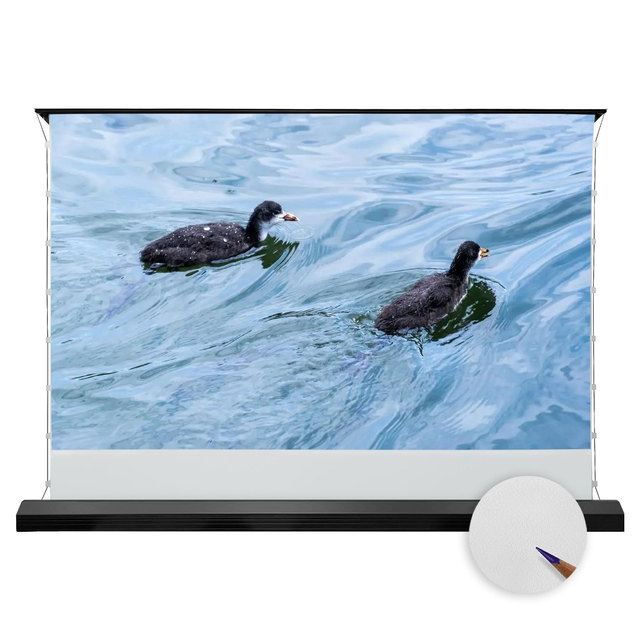 VisualMr Cinema White Motorized PVC Floor-Rising Projector Screen 100 Inch 16:9 180 Viewing Angle Electric 4K Home Outdoor