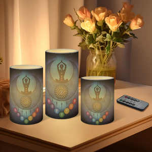 Juego <span class=keywords><strong>de</strong></span> 3 Velas LED sin Llama para Meditación <span class=keywords><strong>de</strong></span> <span class=keywords><strong>los</strong></span> <span class=keywords><strong>Siete</strong></span> Chakras con Control Remoto, Velas Decorativas Personalizadas para Yoga Espiritual, OEM ODM - Product Image 2