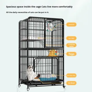 Bouton de cage d'exposition de chat en fil de métal de luxe pliable robuste conception à trois étages taille personnalisable pour une utilisation intérieure/extérieure - Product Image 3