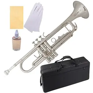Bb profissional banhado a prata trompete instrumento com lona caso para iniciante