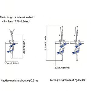 Female Crystal White Blue Zircon Stone Butterfly Cross Pendant Necklace Earrings Vintage Silver Color Wedding Jewelry for Women - Product Image 6