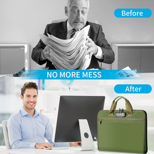 Da màu xanh lá cây-túi không thấm nước Chống Trộm accordion tập tin tổ chức khóa chống cháy mở rộng tập tin thư mục Tab xách tay - Product Image 6