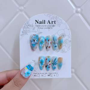 <span class=keywords><strong>Uñas</strong></span> <span class=keywords><strong>Postizas</strong></span> Hechas a Mano, Diseño Francés de Verano, <span class=keywords><strong>Uñas</strong></span> <span class=keywords><strong>Postizas</strong></span> de Lujo con Flores 3D, <span class=keywords><strong>Uñas</strong></span> Adhesivas Reutilizables para Venta al por Mayor - Product Image 4