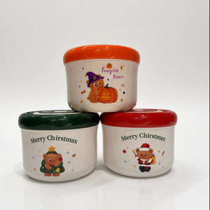 Christmas Bear Plastic Steel Double Layer <b>Lunch</b> <b>Box</b> 900Ml Round With Lid For Breakfast Oatmeal Storage - Product Image 1