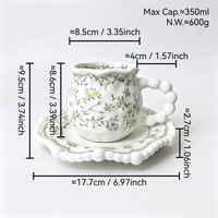 Ensemble tasse et soucoupe en porcelaine céramique européenne à motif floral vintage, avec poignée perlée, réutilisable pour café/thé, décoration intérieure, cadeau d'affaires