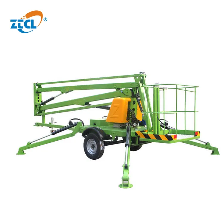 12 M Trailer Gelede Boom Lift Telescopische Getrokken Boom Lift Tafels Hoge Hoogwerker