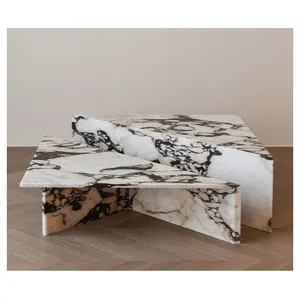 Calacatta Viola Marble Triangle Coffee Table Set Nordic Modern Luxury Tall Low Plinth Stand Marble Plinth Coffee Tables