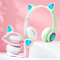 Flash Light Cat Ears Auriculares inalámbricos con control de micrófono Led Kid Girl Stereo Cute Music Helmet Phone Headset Auricular