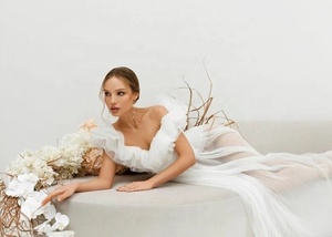 Robes <span class=keywords><strong>de</strong></span> <span class=keywords><strong>soirée</strong></span> <span class=keywords><strong>pour</strong></span> femmes enceintes en tulle illusion, coupe trapèze, épaules dénudées, manches courtes - Product Image 5