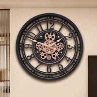 Horloge murale ronde dynamique à engrenages rétro industrielle créative de 45 cm, vente en gros d'usine, pour la décoration de la maison, horloge murale rotative à engrenages antique
