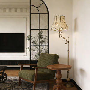 Copper fabric European Retro Floor Lamp Home Living Room Sofa <b>Standing</b> Lamp Bedroom Bedside Vertical High Legged Table Lamp - Product Image 3