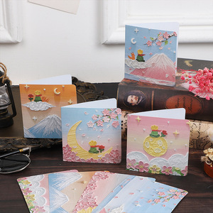 Biglietto di ringraziamento piccolo dipinto a mano in stile pittura a olio, con la rosa del Piccolo <span class=keywords><strong>Principe</strong></span> e un messaggio di benedizione pieghevole - Product Image 1