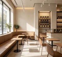 Aménagement intérieur complet de boulangerie-pâtisserie, personnalisation de la pièce, vitrine en verre, comptoir de bar, décoration de café, salon de thé