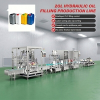 Ligne de production complète de remplissage d'huile hydraulique 20L avec pompe à engrenages automatique, remplissage, bouchage et étiquetage double face pour seaux chimiques