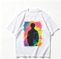 T-shirt blanc pour homme, 100% coton épais, imprimé DTG effet soleil délavé, style streetwear graffiti hip-hop, avec impression Kornit personnalisée