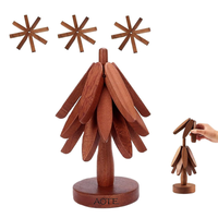 Ensemble de dessous de plat en bois en forme d'arbre 4 pièces pour Halloween sous-verres de noël théière Pots isolation plat chaud tapis Pad élégant sous-verres d'arbre
