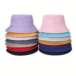 Reversible Fisherman Bucket <b>Hat</b> Unisex Spring/Summer Casual Versatile Sun Protection Solid Color Cotton Image Silk Screen - Product Image 2