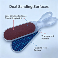Râpe à pieds professionnelle double face (grossière/fine) avec manche long et trou de suspension pour salon de pédicure