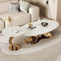 Table basse ovale, best-seller, meubles de salon, plateau en marbre blanc, structure en métal, table à thé moderne et simple, facile à nettoyer, luxe