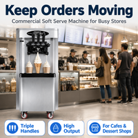 Machine à crème glacée molle commerciale de 18 litres, machine à yogourt glacé numérique avec 2+1 saveurs, machine à crème glacée molle professionnelle