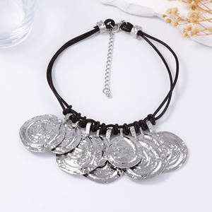 Trendy Light Luxury Retro plisado aleación redonda moneda multicapa cuero cuerda collar Casual diario mujeres - Product Image 4